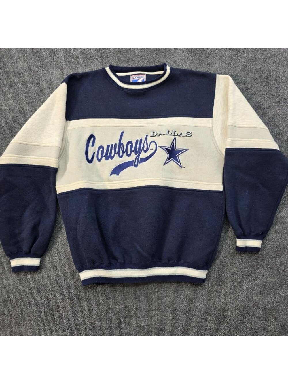 Vintage Dallas Cowboys Logo 7 Sweatshirt L Navy Colorblock Retro NFL Football